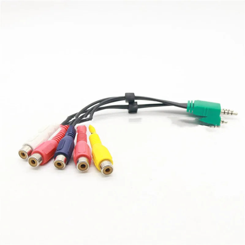 Black 0.3m AV cable with 3.5mm and 2.5mm plugs to 5RCA tinned copper wire