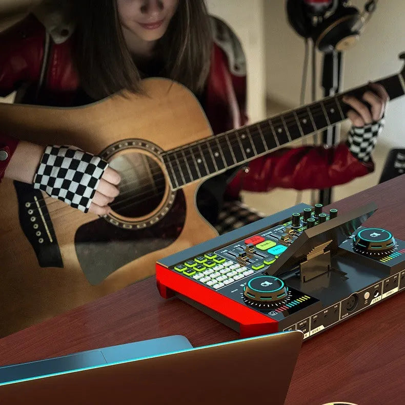 G10 sound card black with buttons and ports for computer karaoke and recording