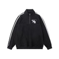 Black long sleeve sports hoodie with stand collar showing Hong Kong style details