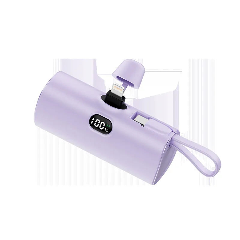 Capsule-shaped digital display wireless power bank with integrated plug in five colour options