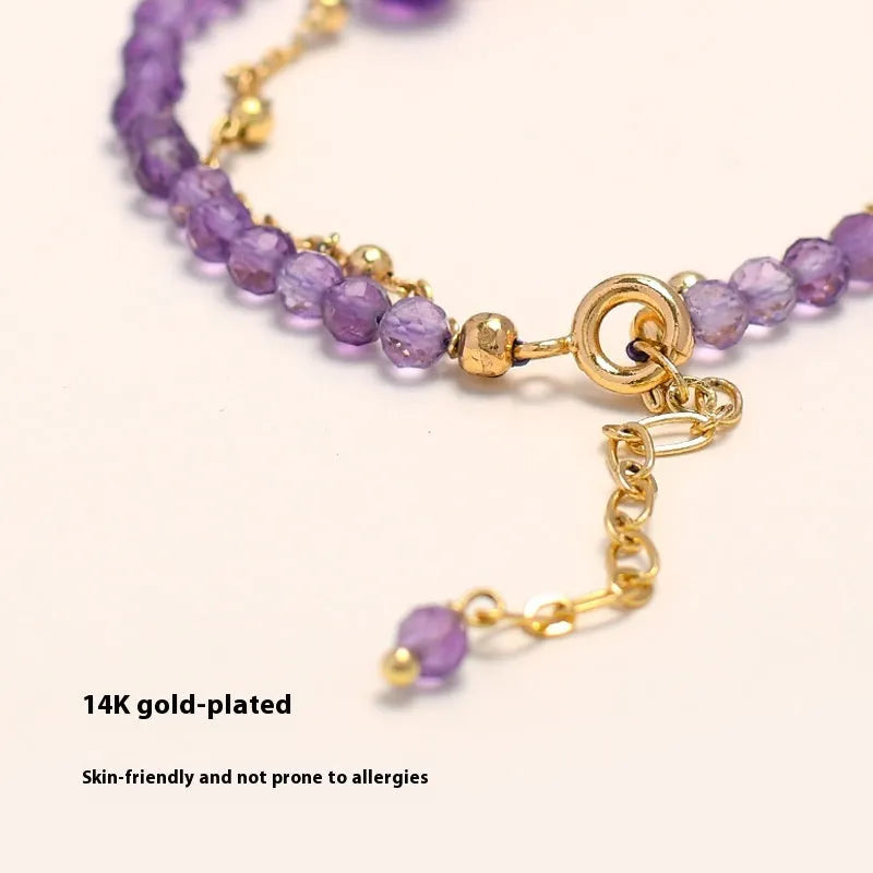 Chinese style women's bracelet with crystal pearls and electroplated amethyst finish