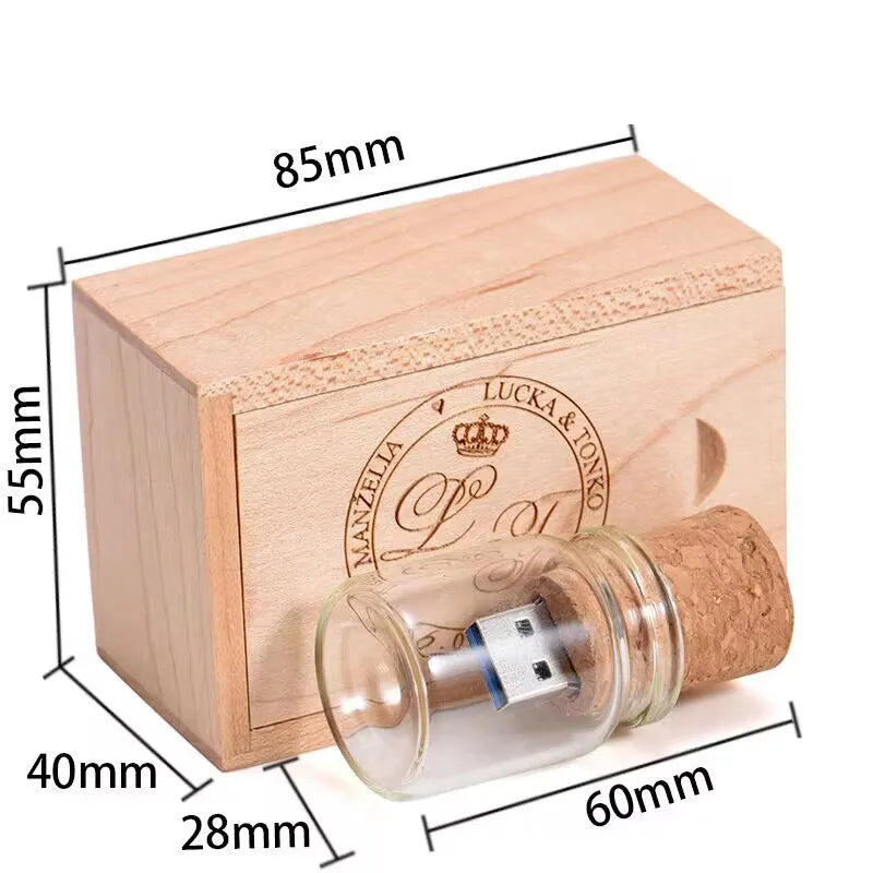 Wooden Wish Drift Bottle USB flash drive with transparent design measuring 60x28mm