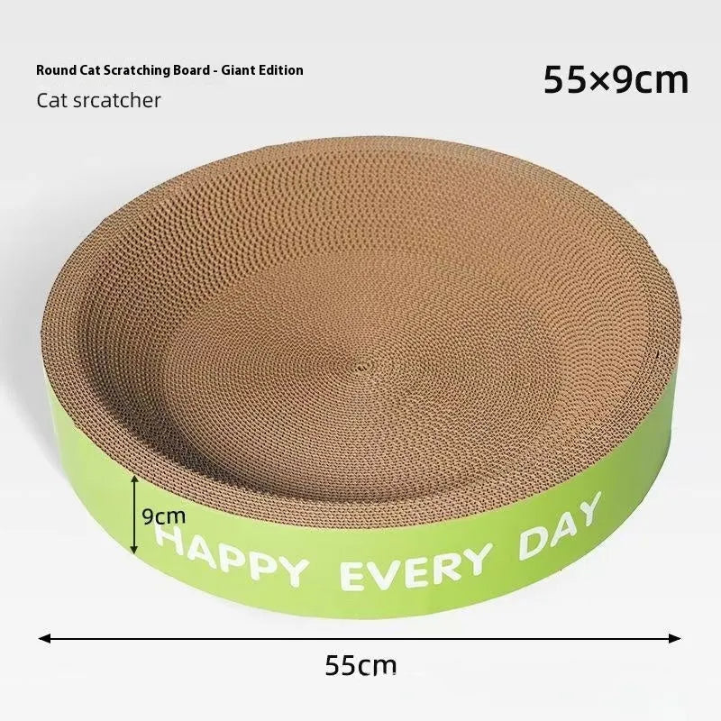 Green round scratching board cat nest showing integrated scratching surface and resting area