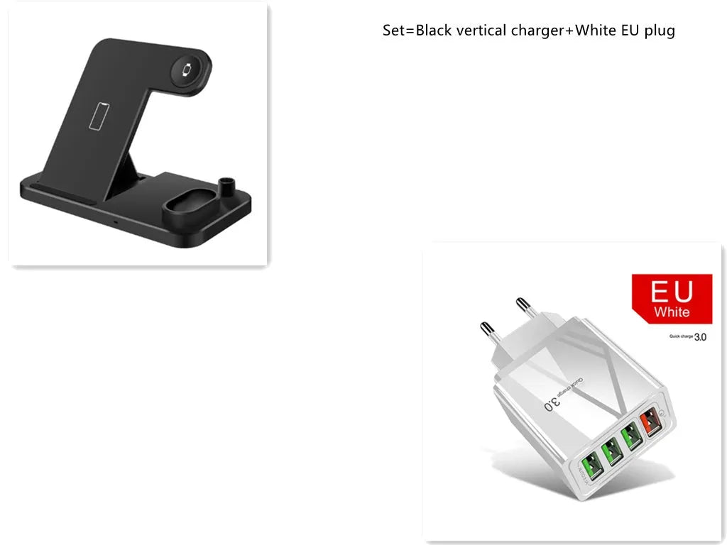 4-in-1 wireless charging station with adjustable stand charging iPhone, Apple Watch, and AirPods