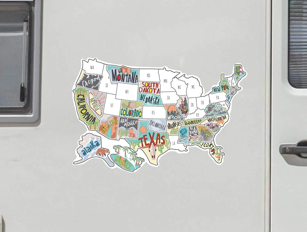 Travel sticker set with adhesive letter stickers and white background map for car body decoration