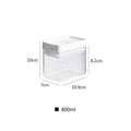 White transparent plastic grain storage box with Japanese design, 400ml capacity.
