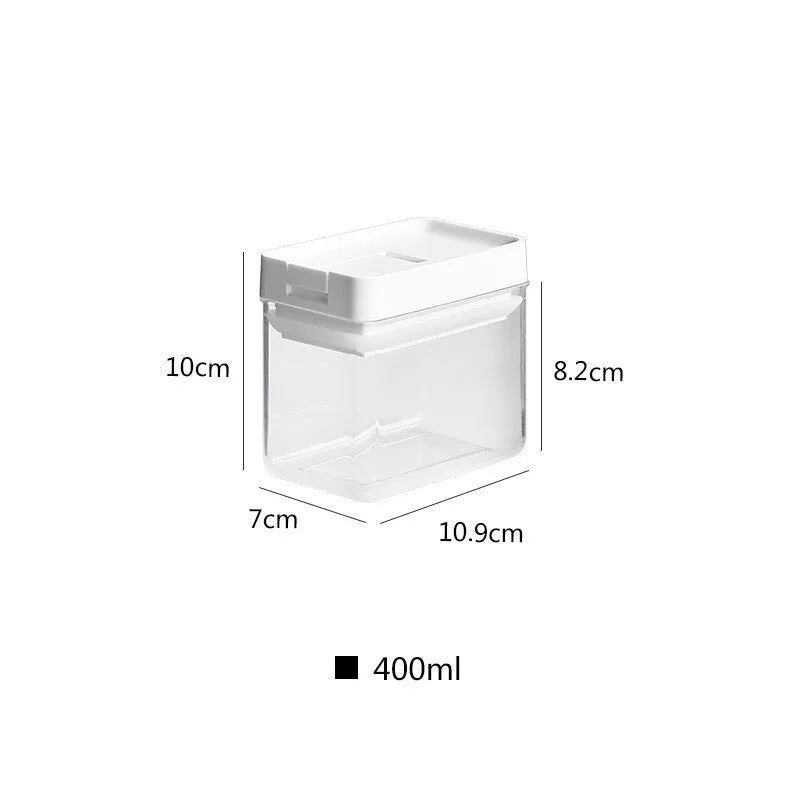 White transparent plastic grain storage box with Japanese design, 400ml capacity.
