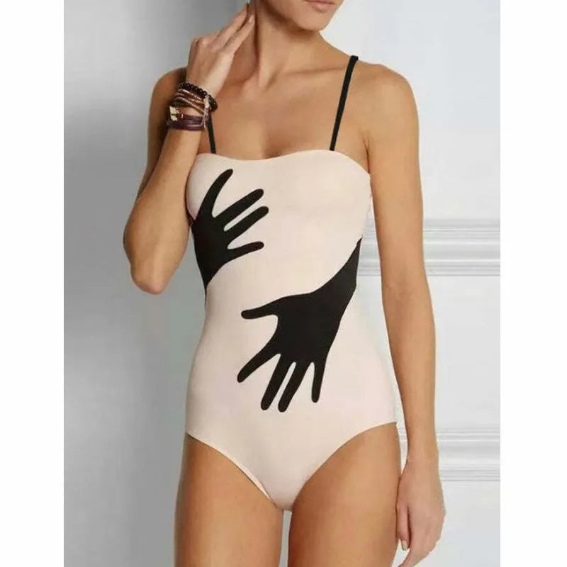 Women's polyester one-piece bikini swimwear in S, M, L, XL sizes for beach swimming