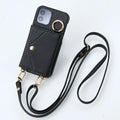 Anti-degaussing wallet phone case for Apple iPhone with bracket and crossbody bag in black imitation leather