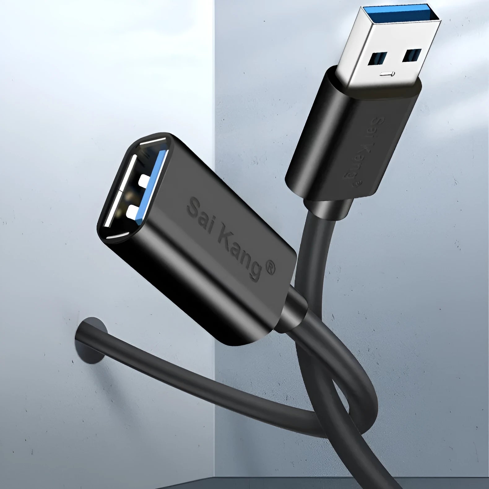 Black USB 3.0 and USB 2.0 male to female extension cable with length options from 1 metre to 5 metres.