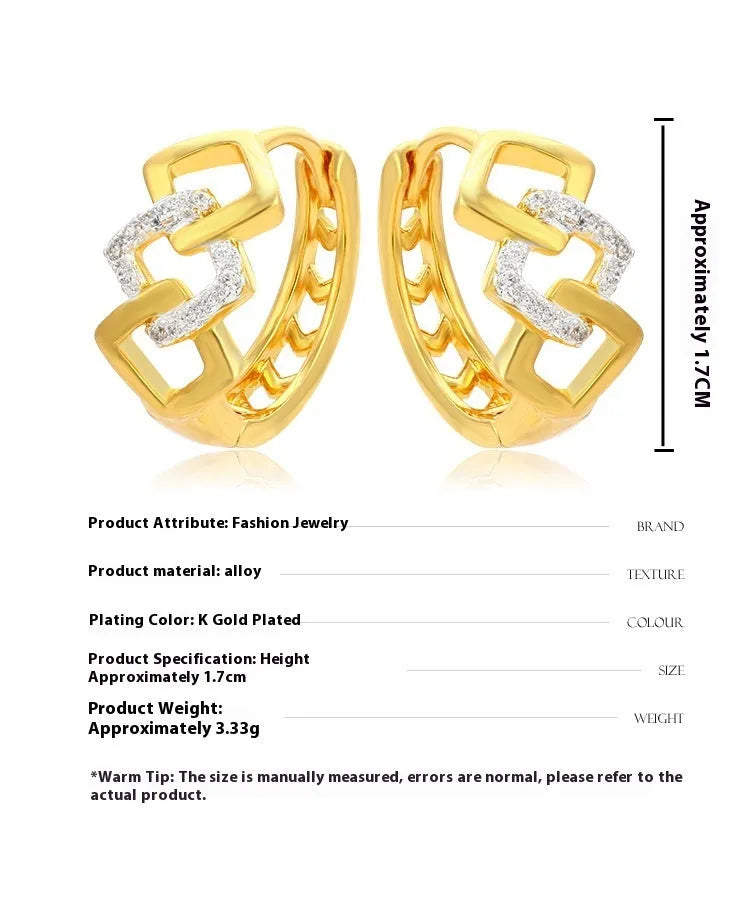Gold hollow geometric alloy earrings with ear clip fastening