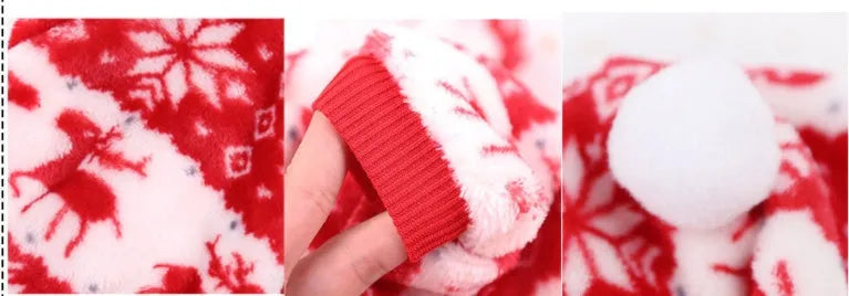 Brown Christmas pet Santa costume made from cotton-style cloth with four-leg design, available in sizes XS to 7XL