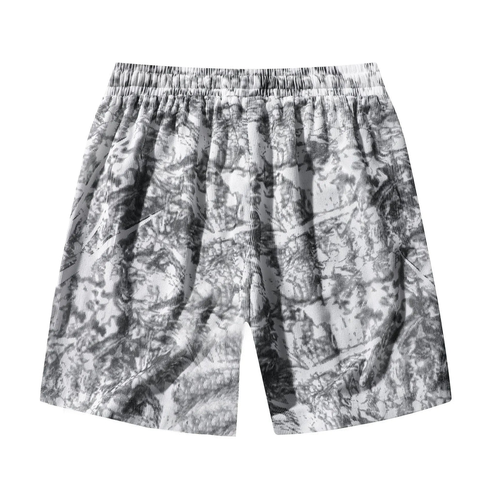 Men's camouflage corduroy athletic shorts with high waist and straight fit in white gray and black colors