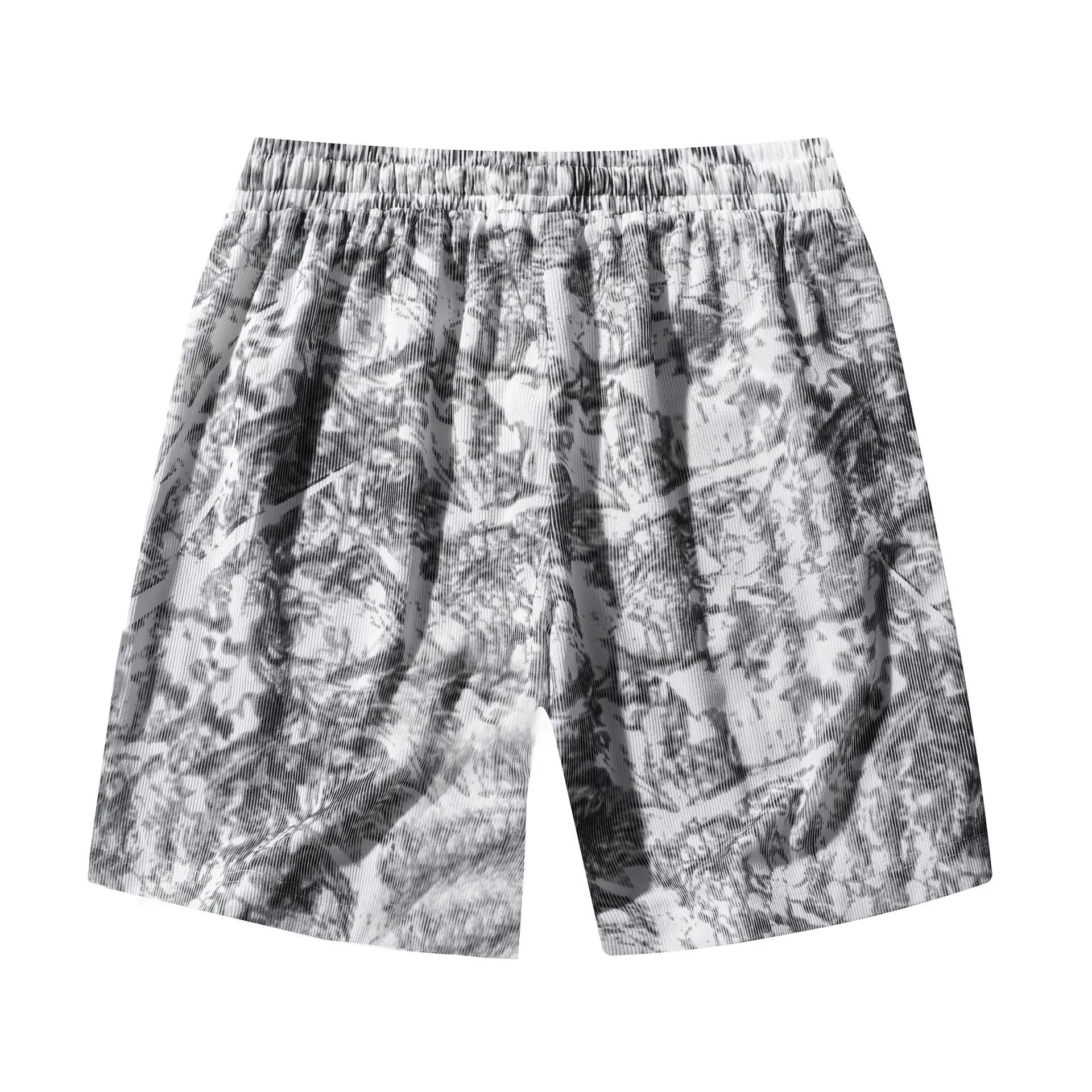 Men's camouflage corduroy athletic shorts with high waist and straight fit in white gray and black colors