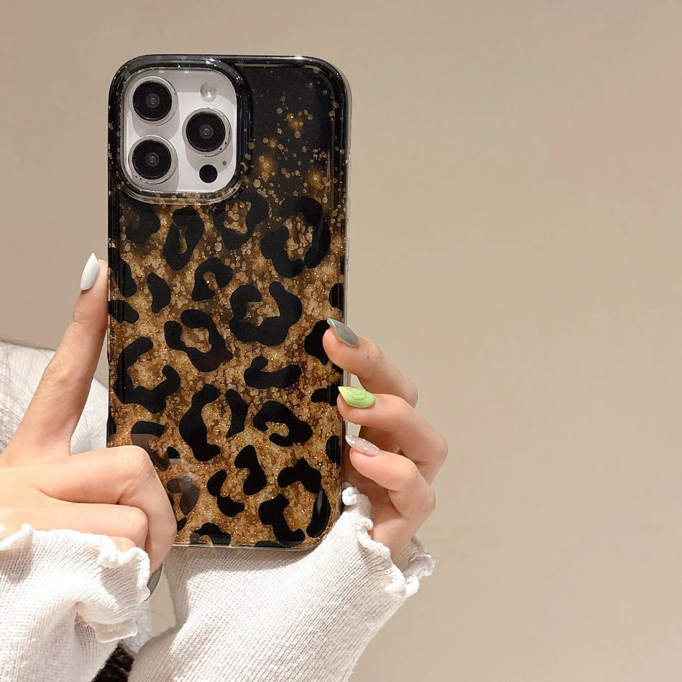 Black gold leopard print IMD phone case for iPhone with drop-resistant protection