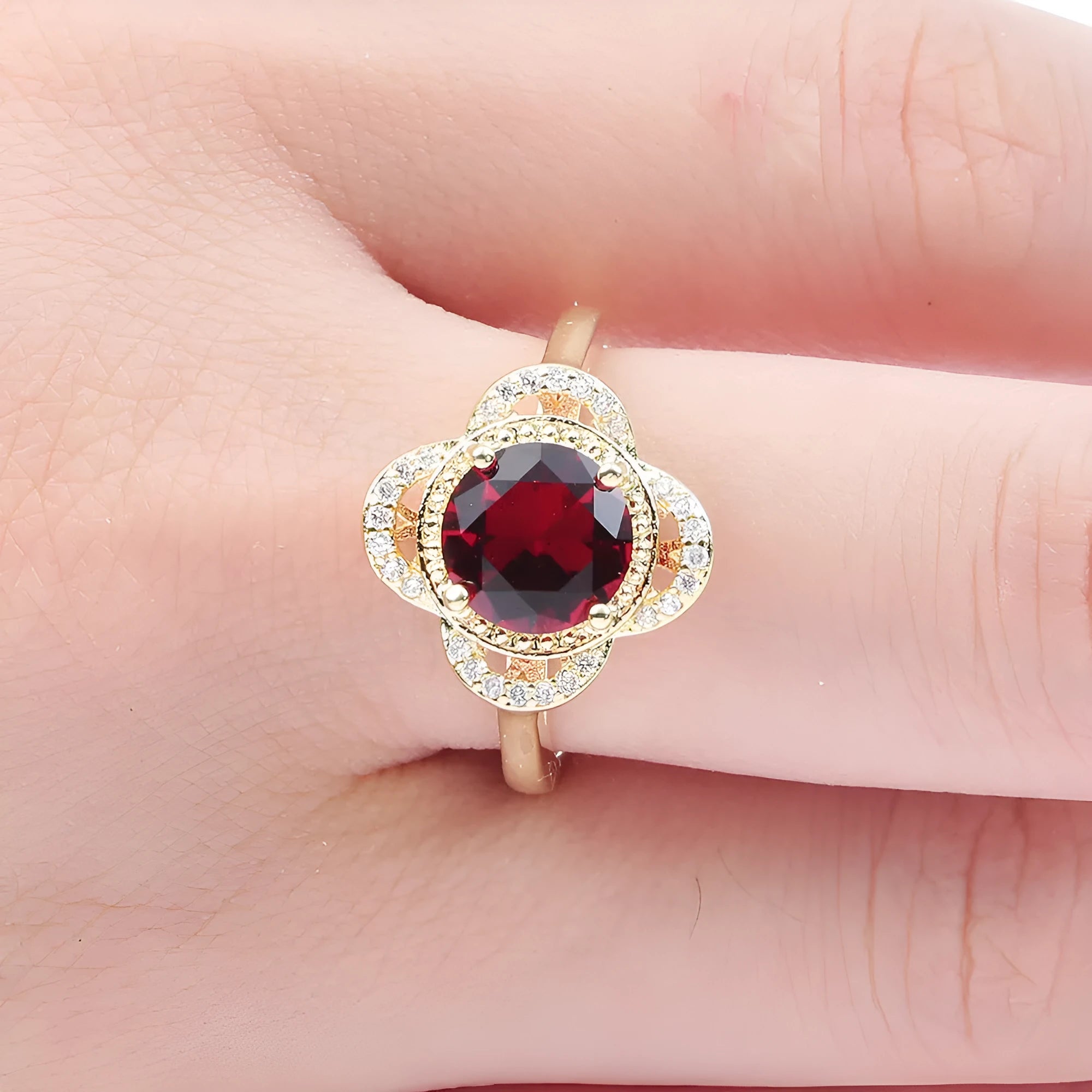 Copper electroplated fruit zircon ring in silver tone on size display
