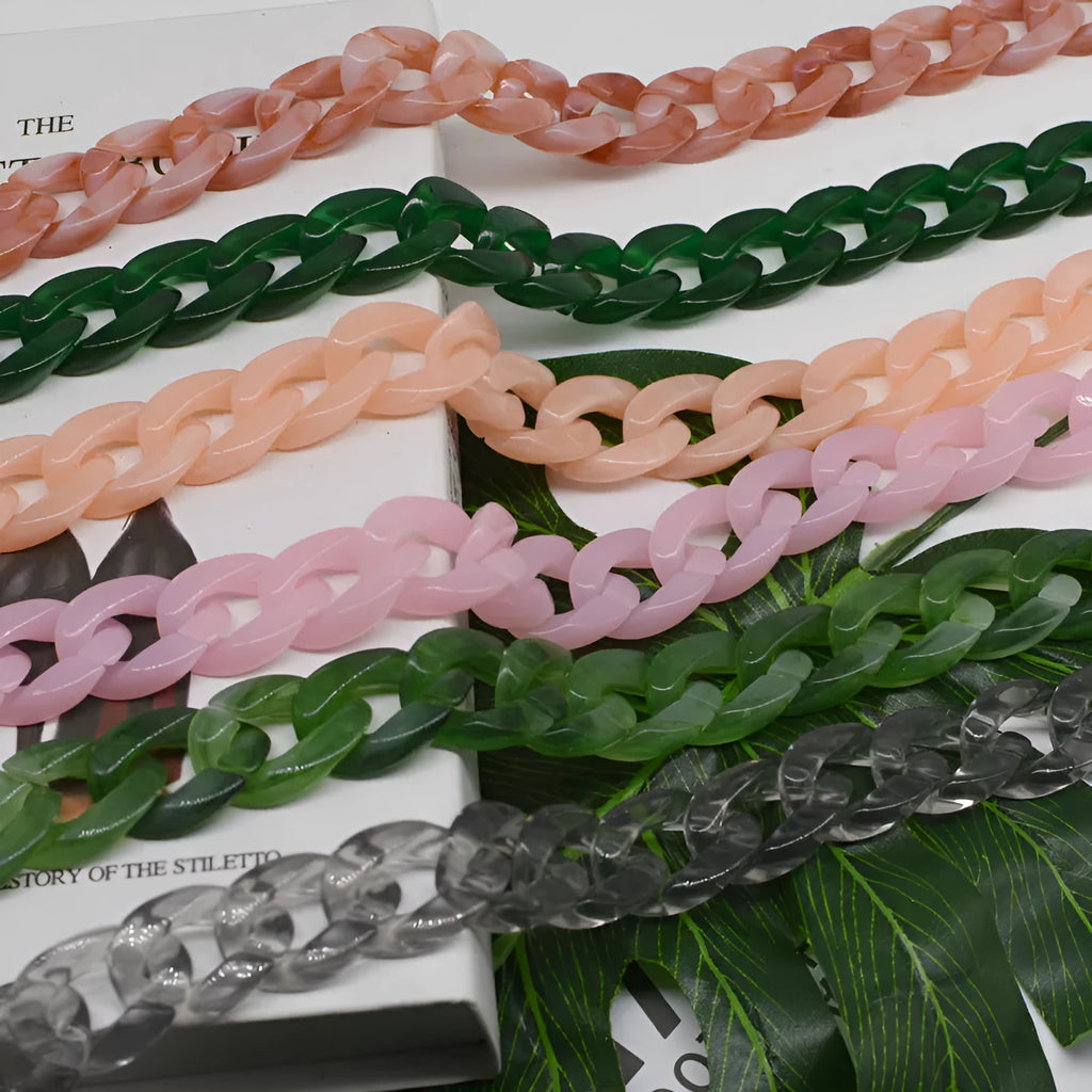 Acrylic chain bag strap with 20x30cm broken ring in black plastic for handbag shoulder attachment