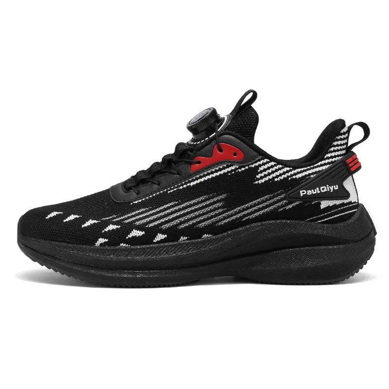 Men's white green rotating buckle fly-kit mesh casual sports running shoes with TPU sole