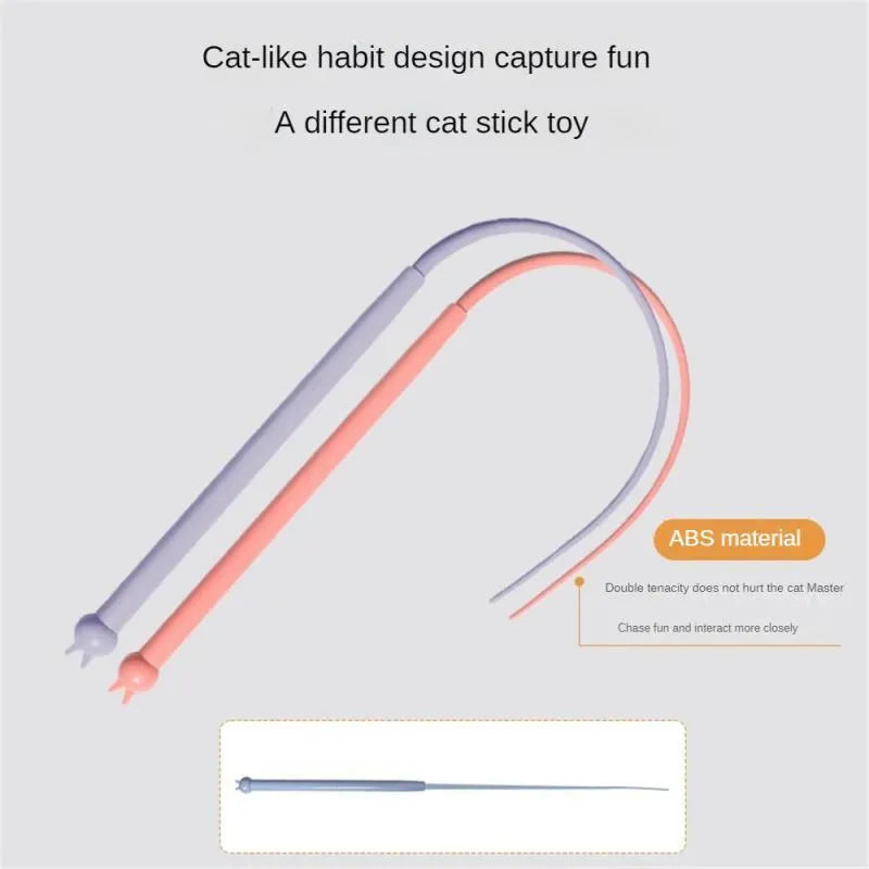 Blue cat teaser stick with silicone mouse tail and cat head design for interactive play