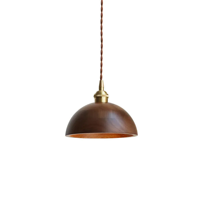 Black walnut finished wood and copper single-head droplight chandelier with E27 holder
