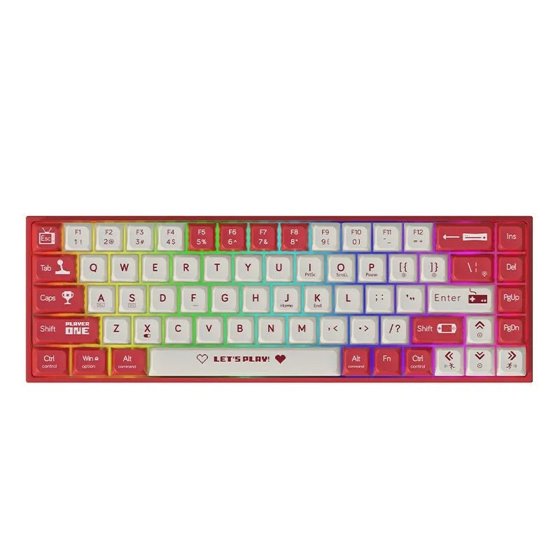 AJAZZ AK680 mechanical keyboard in red/white colour with compact 68-key layout and USB cable
