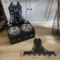 Personalised steel dog bowl holder with custom name engraving in choice of 22 colours