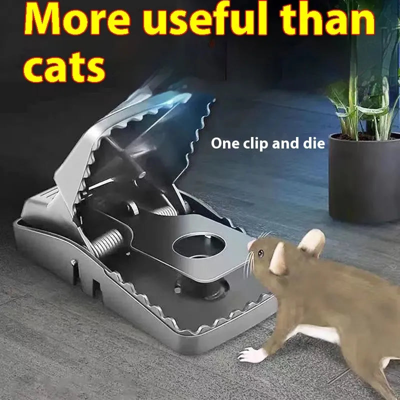 Automatic mouse cage trap with metal and plastic construction for indoor rodent control