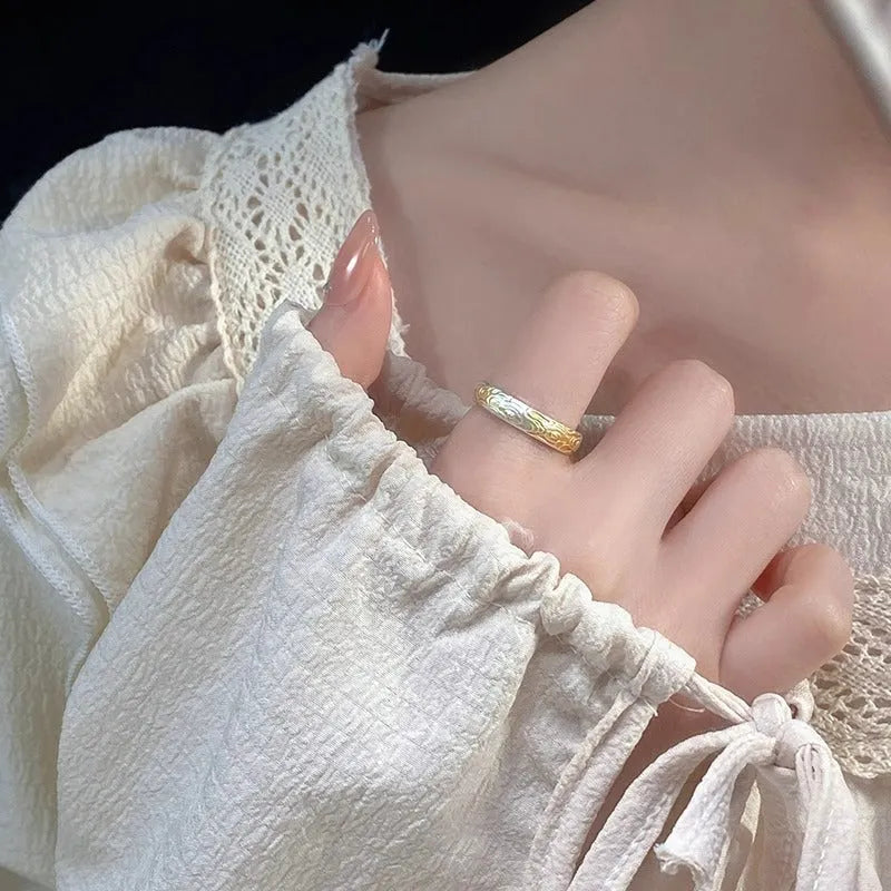White copper open mouth ring with J14 Xiangyun geometric pattern and silver gold electroplated finish