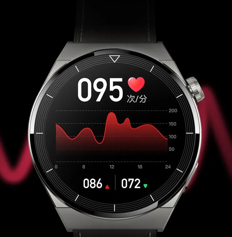 Round smart watch with Bluetooth calling and NFC access control on silicone strap