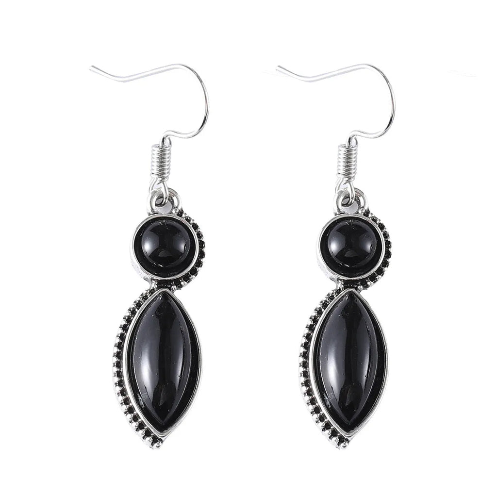 Black and purple geometric vintage gemstone pendant earrings with zinc alloy construction