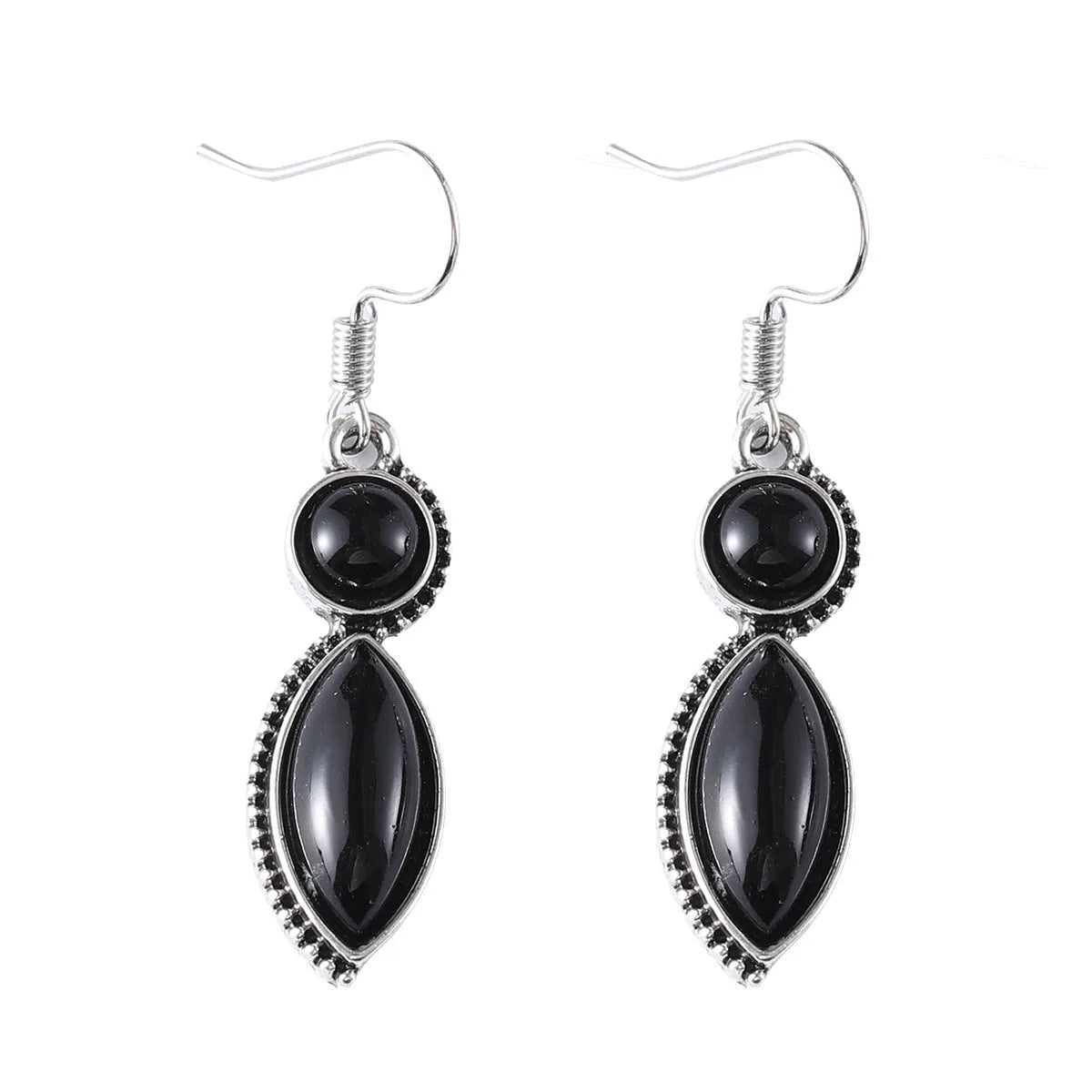Black and purple geometric vintage gemstone pendant earrings with zinc alloy construction