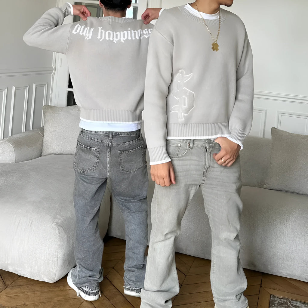 Grey loose-fitting women's jacquard knitwear pullover coat for autumn winter