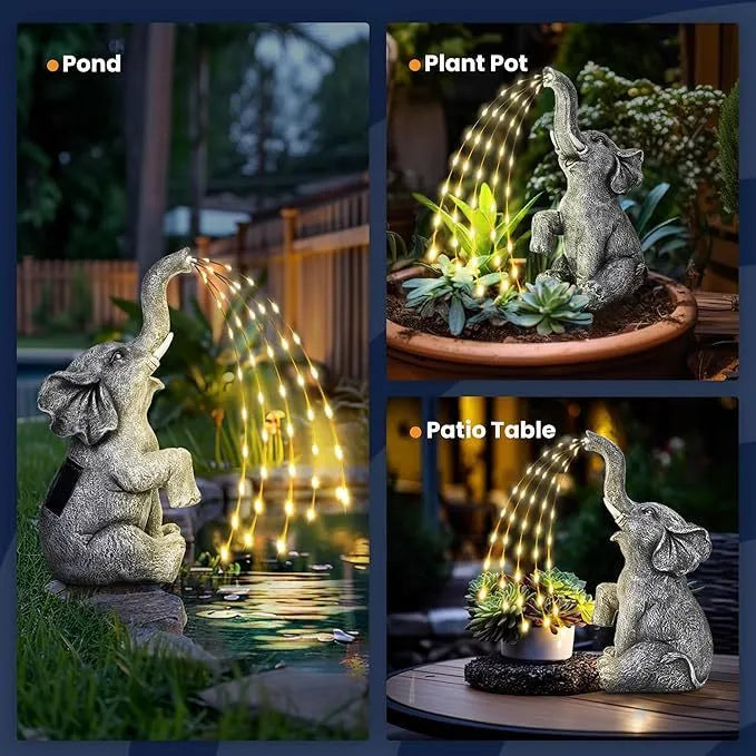 Resin elephant garden sculpture with integrated LED lighting for outdoor decoration