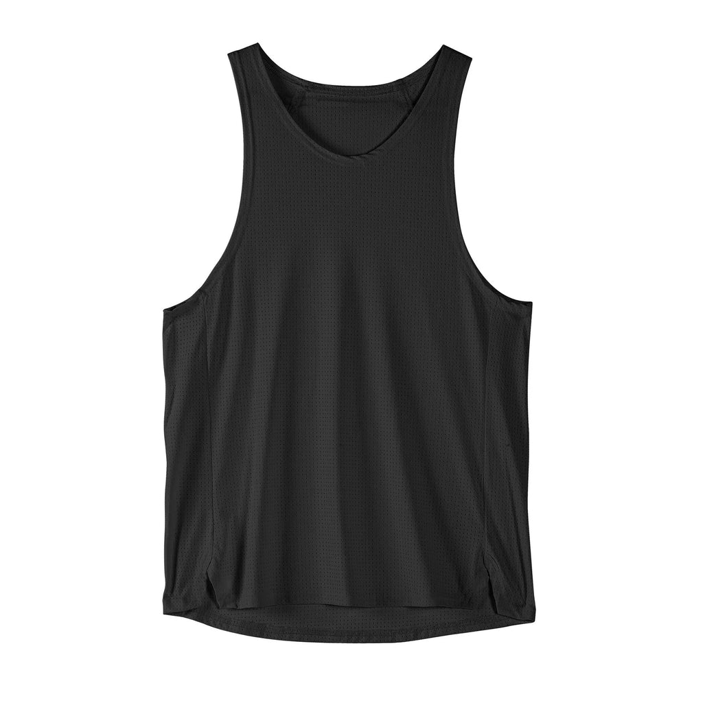 Men's black sleeveless nylon vest laid flat, showing casual sporty style and soft fabric texture.