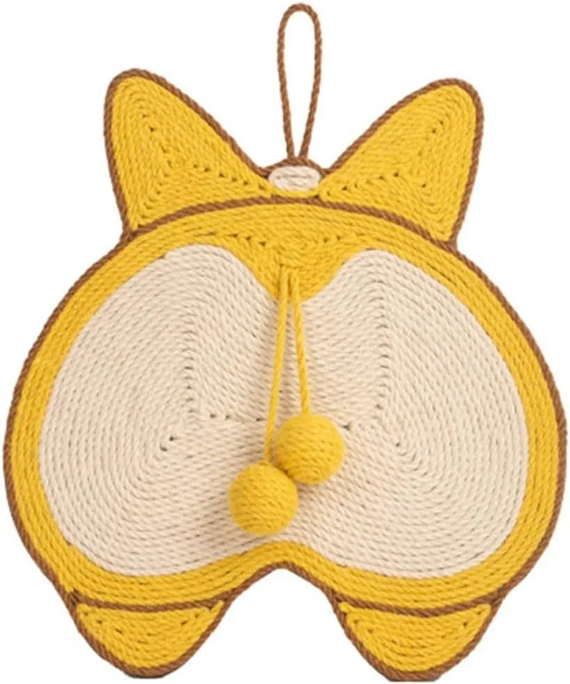 Yellow sisal cat scratching board with corgi design and anti-slip base