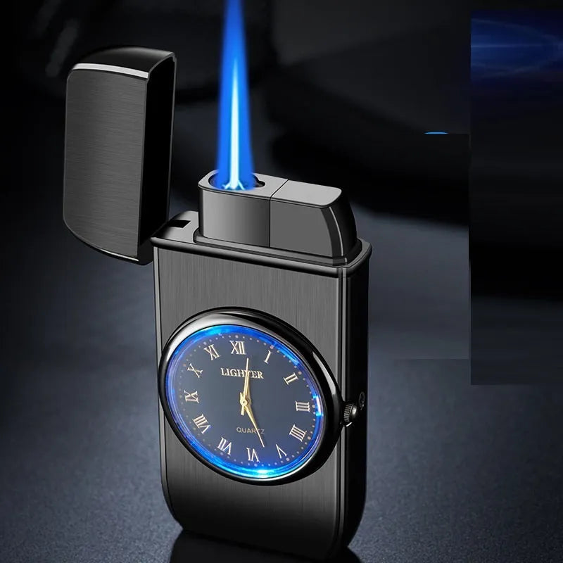 Electronic watch cigarette lighter with LED lamp in brushed metal finishes