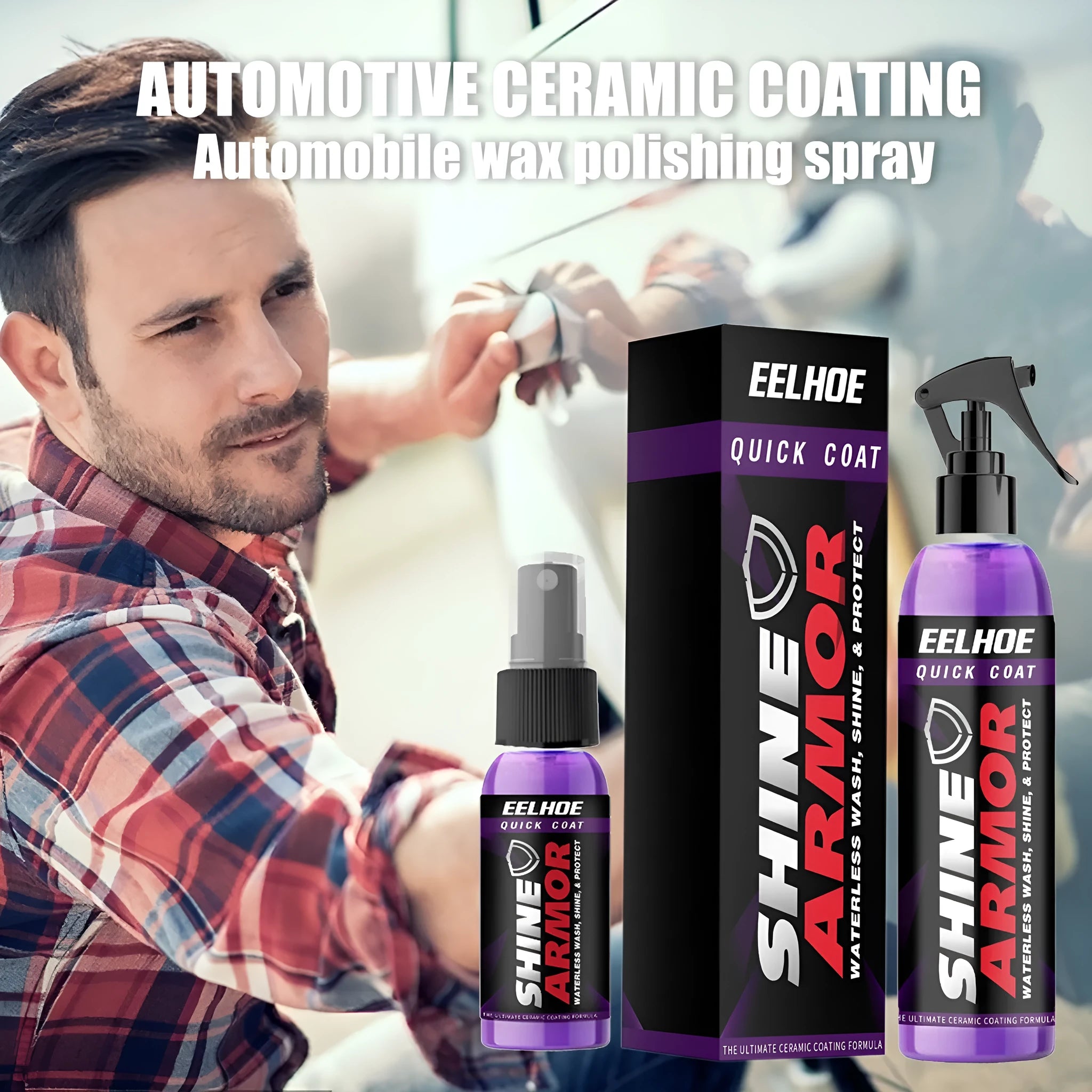 Purple nano crystal car coating spray bottle with microplated hand spray application for automotive maintenance