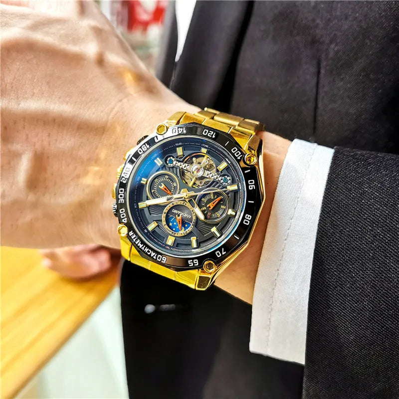 Men's automatic mechanical watch with 12mm thickness in various colour combinations