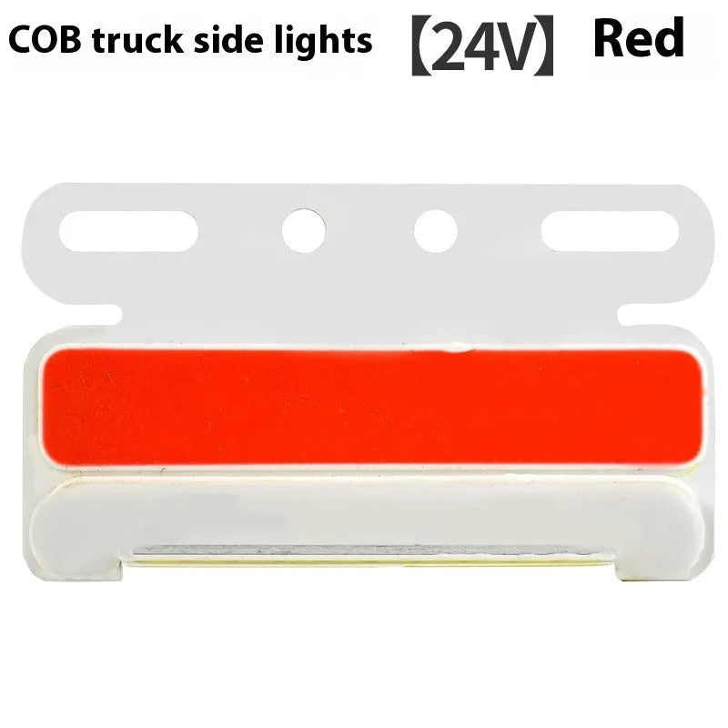 Aluminium alloy truck side light with COB LED in blue, green, red, white, or yellow for 12V or 24V vehicles.