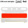 Aluminium alloy truck side light with COB LED in blue, green, red, white, or yellow for 12V or 24V vehicles.