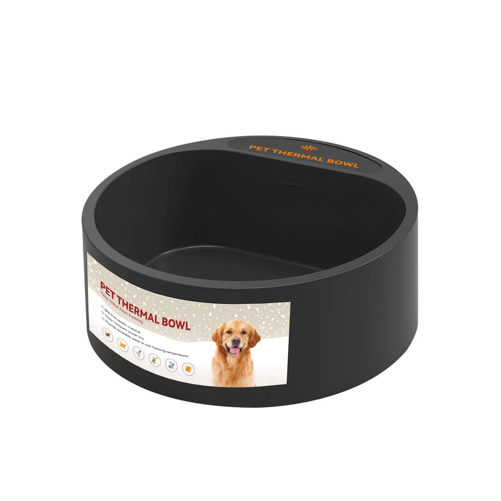 Black ABS plastic pet heating bowl with 2.2 litre capacity and constant temperature control