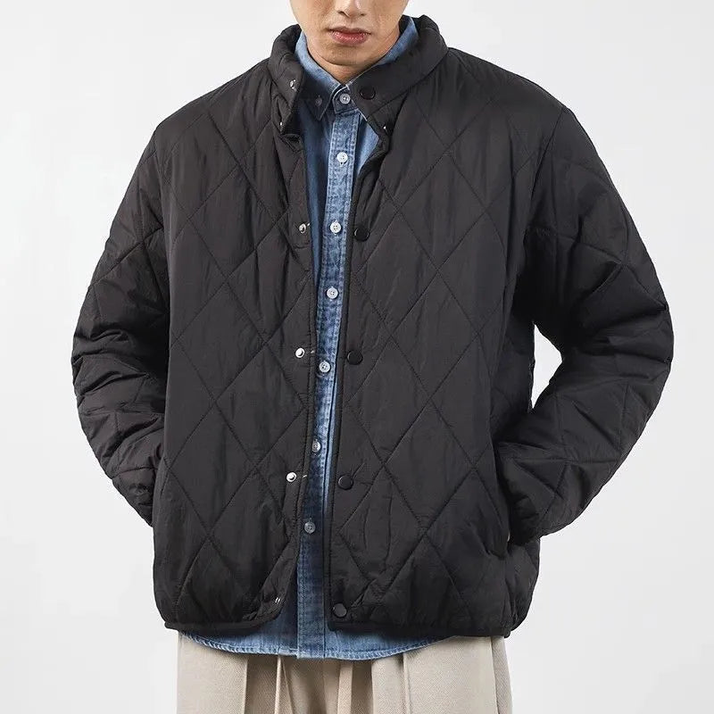 Men's black lengthened winter jacket with loose fit and urban style design