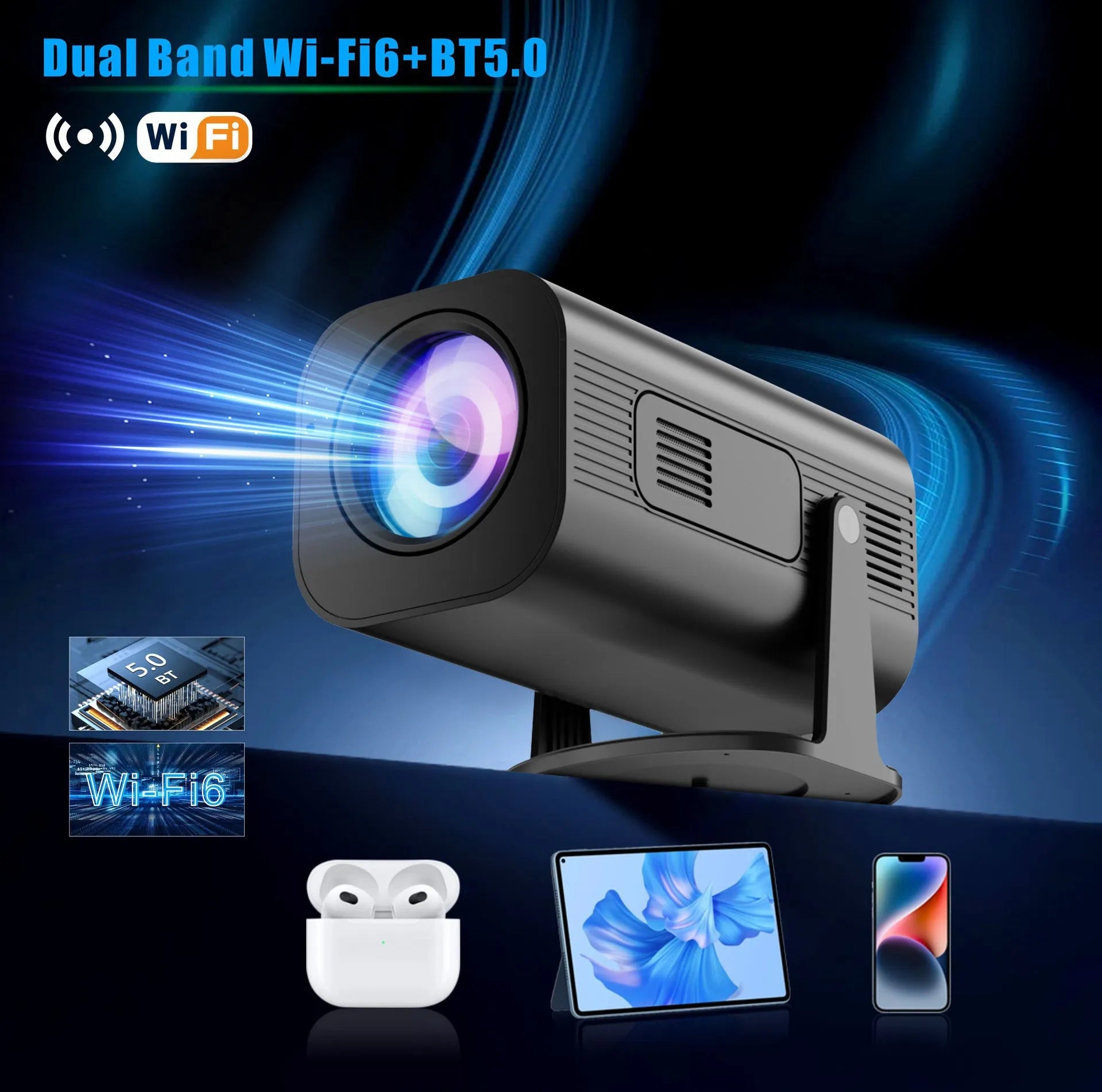P330 portable mini projector in black or white with remote control and power cord