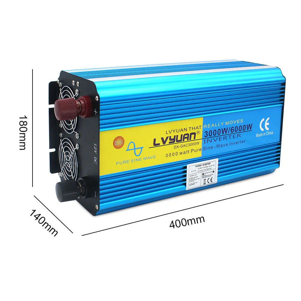 Blue 3000W 6000W pure sine wave power inverter with digital display and remote control