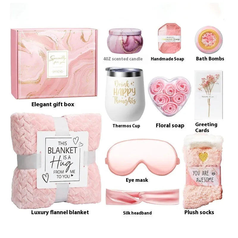 Aromatherapy candle and soap bath gift set in a modern plastic case.