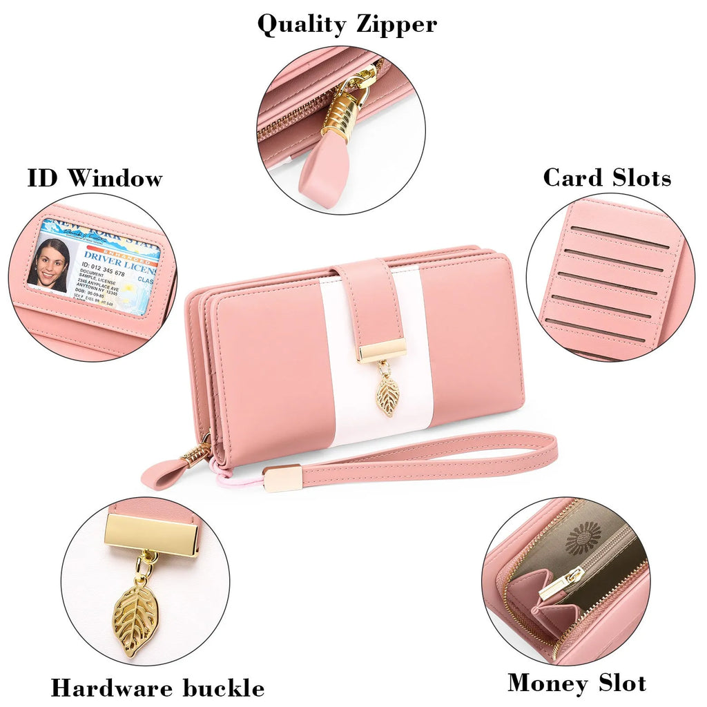 PU leather clutch bag with anti-theft brush design and lock closure in light pink colour