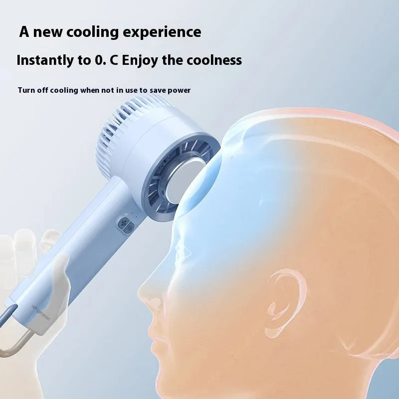 Handheld turbo jet fan in white with brushless motor and ice-cool function