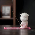 Cute ceramic female court attendant incense burner decoration in red and green styles
