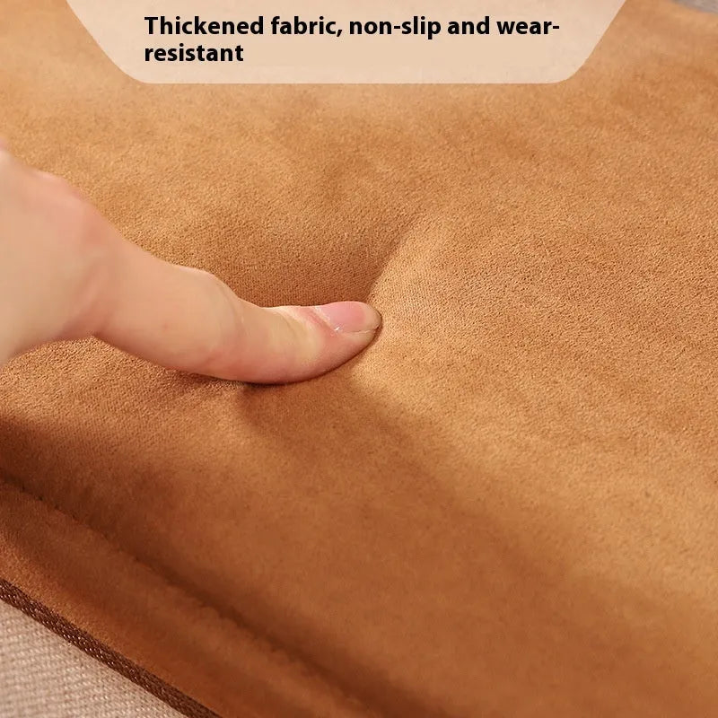 Foldable third-level pet stairs steps in brown cloth with non-slip surface for indoor dog use