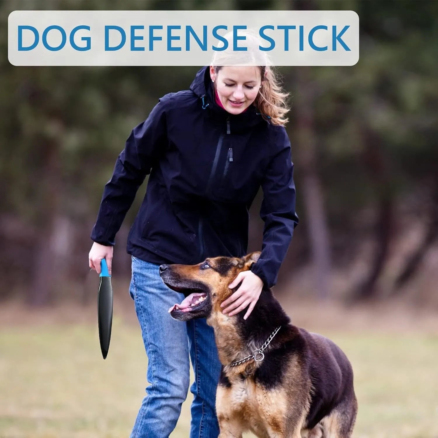 Blue handled nylon dog break stick training tool measuring 35cm for small and medium dogs.